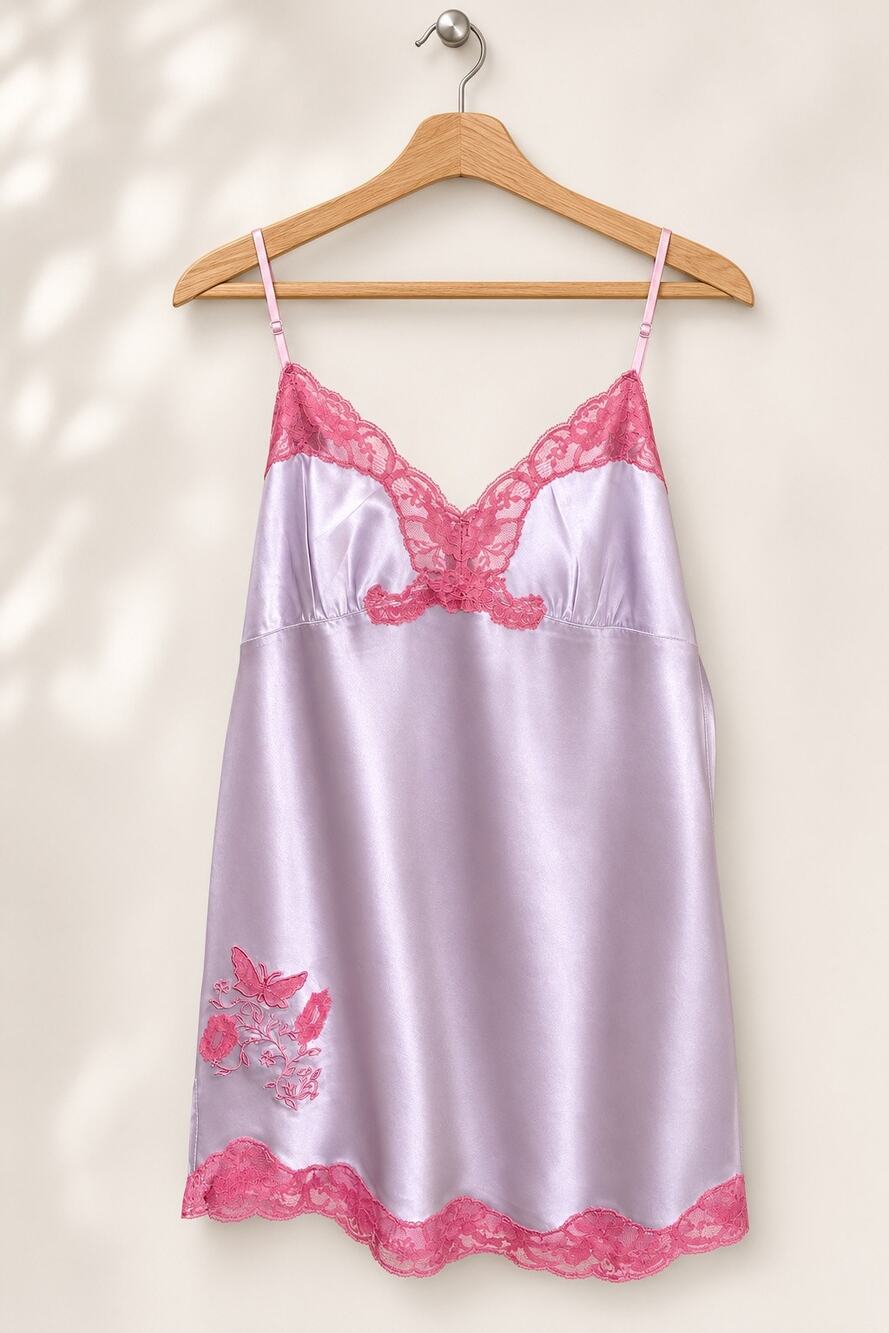 Gold Hawk Purple Haze Long Camisole with Pink Lace NWT